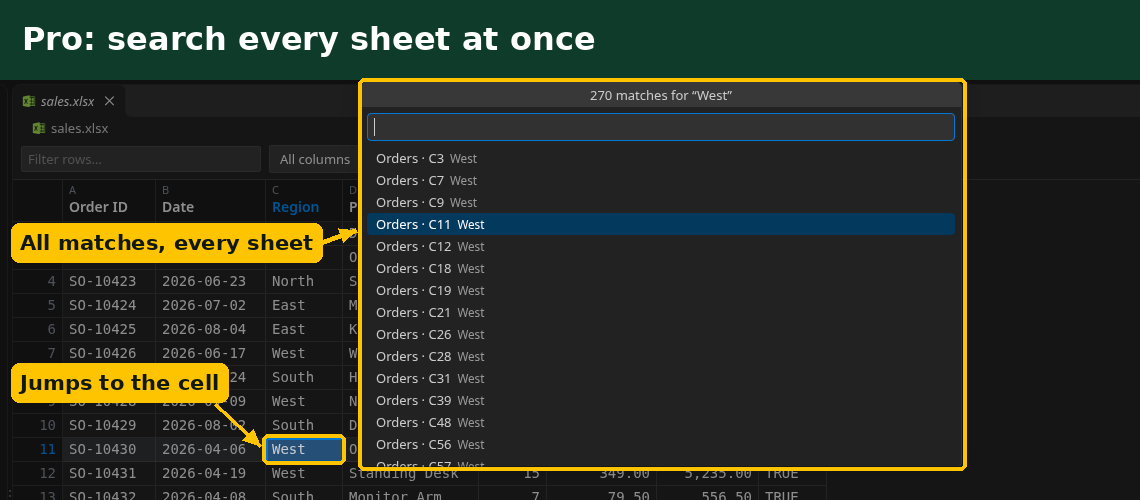 Search all sheets